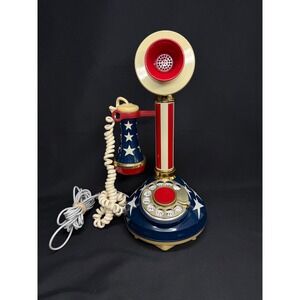 Vintage 1973 ATC Candlestick Rotary Phone Stars and Stripes Patriotic Americana